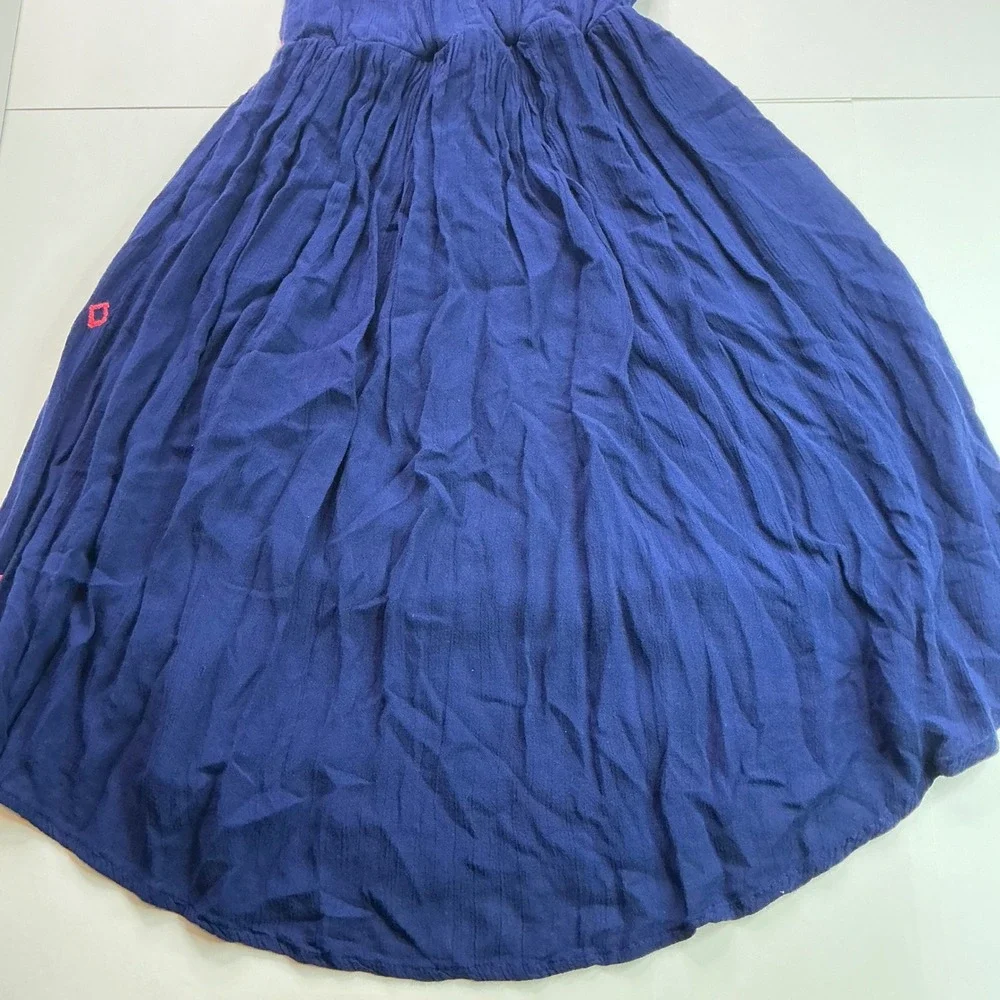 Sapna Kids Navy Blue Embroidered Sun Dress Girls Sz 8 Neon Pink Boho Adjustable
